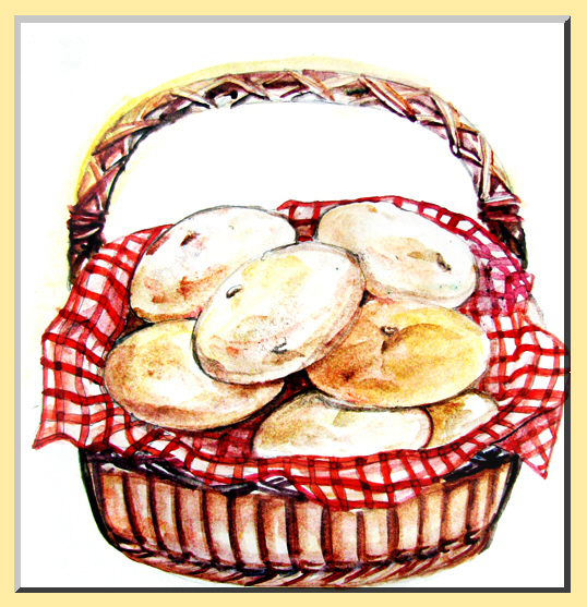 Stunning Food Art Painting of Basket of Treats