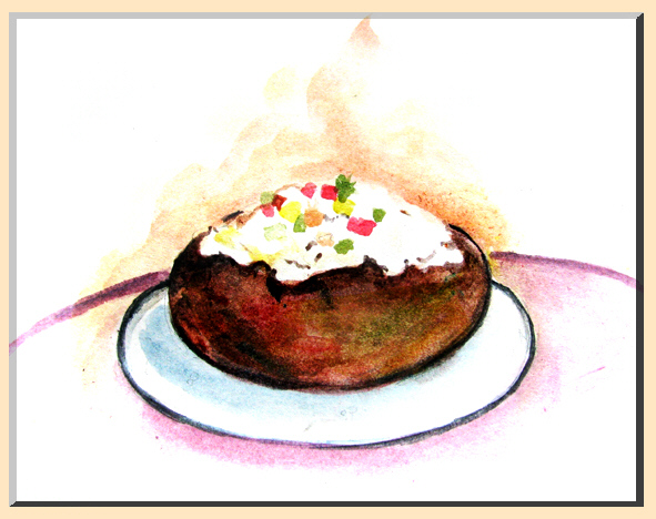 Stunning Food Art Painting of Bakec Potato with Sour Cream
