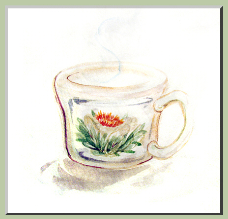 Stunning Food Art Painting of Steaming Cup of Tea