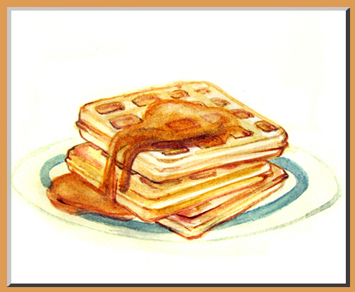 Stunning Food Art Painting of Waffles and Honey