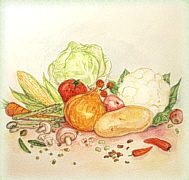 food art painting of ingredients for soups and chili recipes